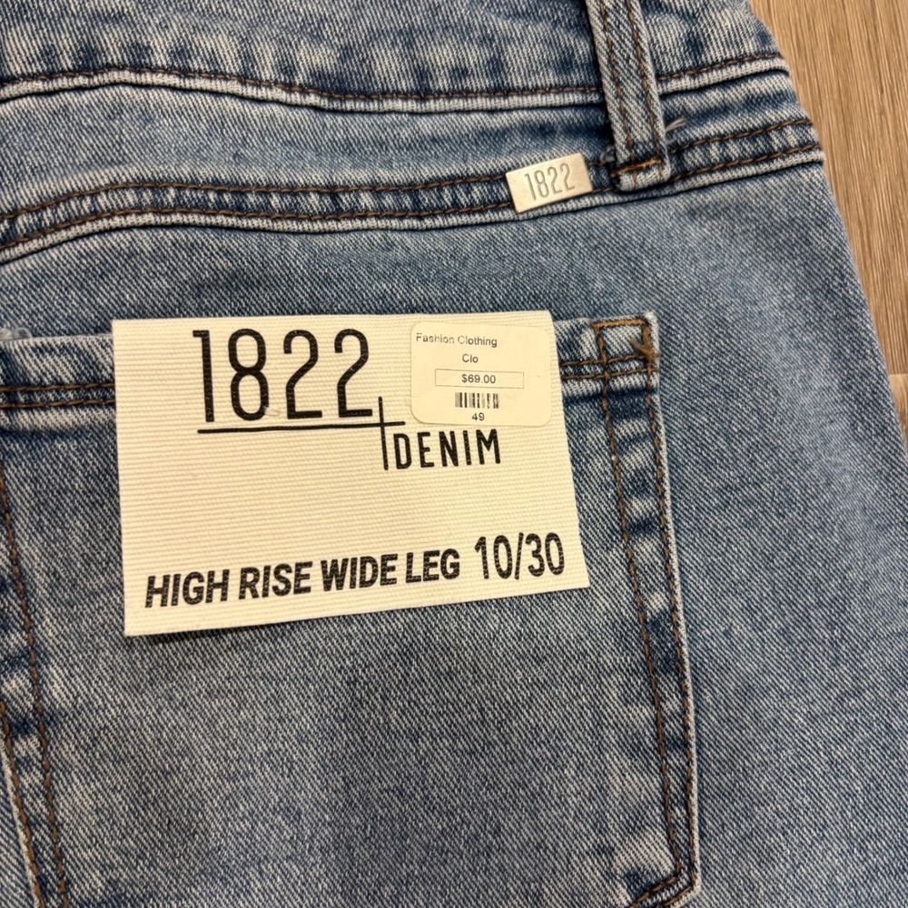 NWT 1822 Denim High Rise Wide Leg Distressed Jeans Medium Wash‎ Blue 10/30 - Picture 9 of 12